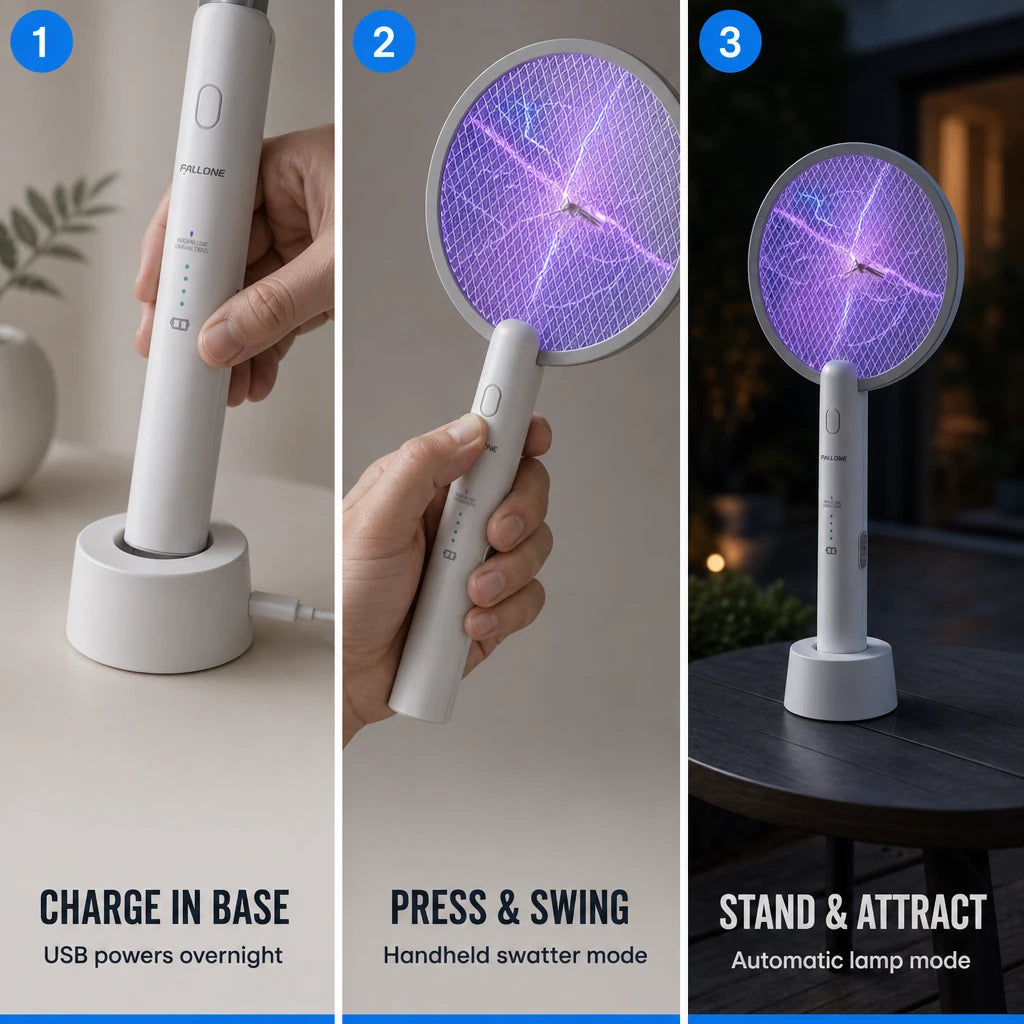 2-in-1 Electric Mosquito Swatter & Zapper Lamp – Safety Mesh