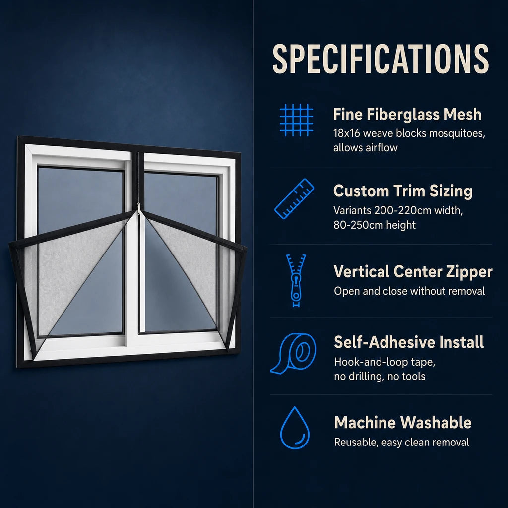 Custom-Size Window Mosquito Net with Zipper