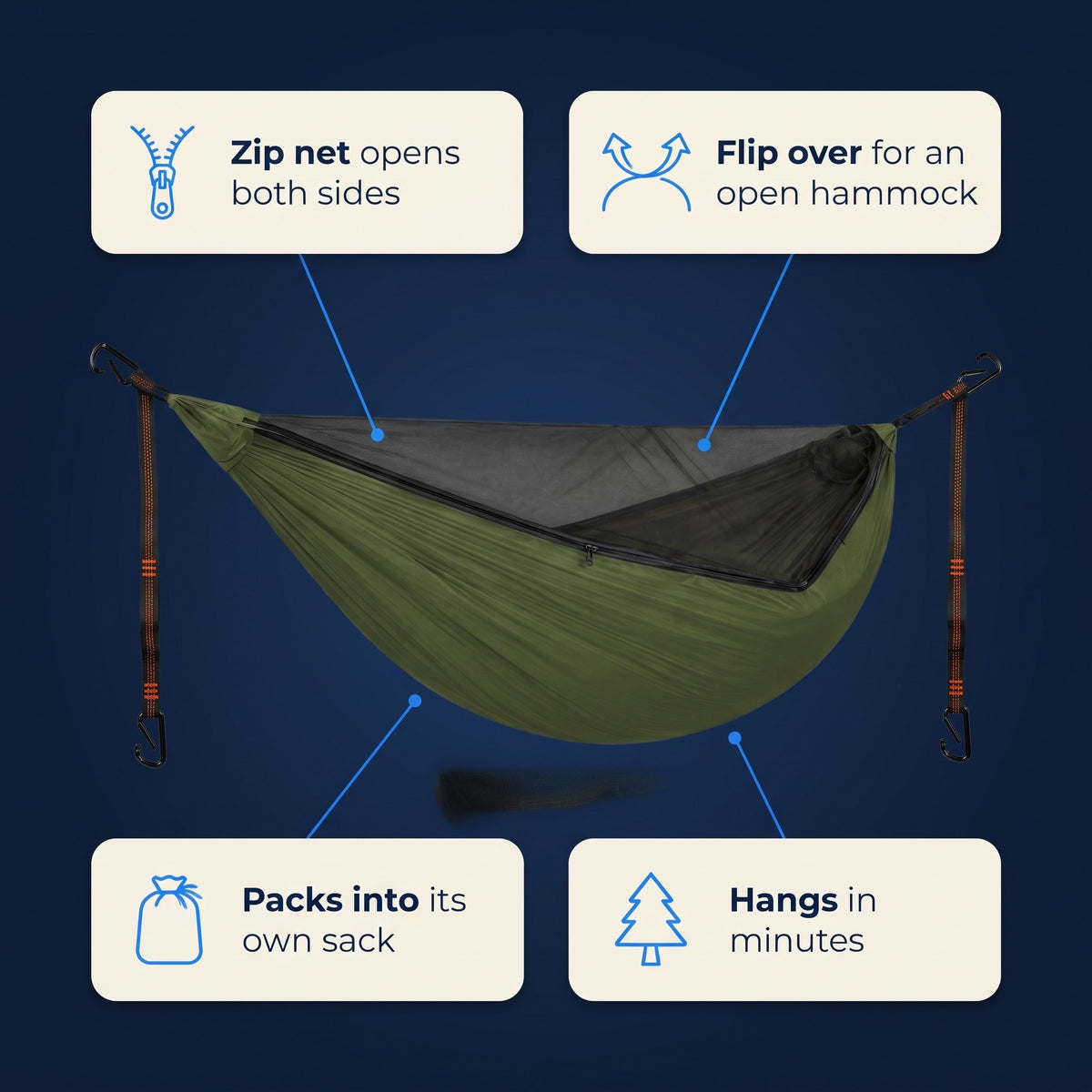 Camping Hammock with Built-In Mosquito Net