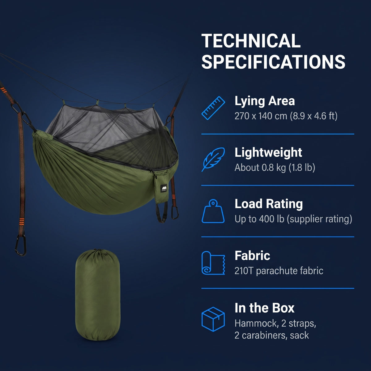 Camping Hammock with Built-In Mosquito Net