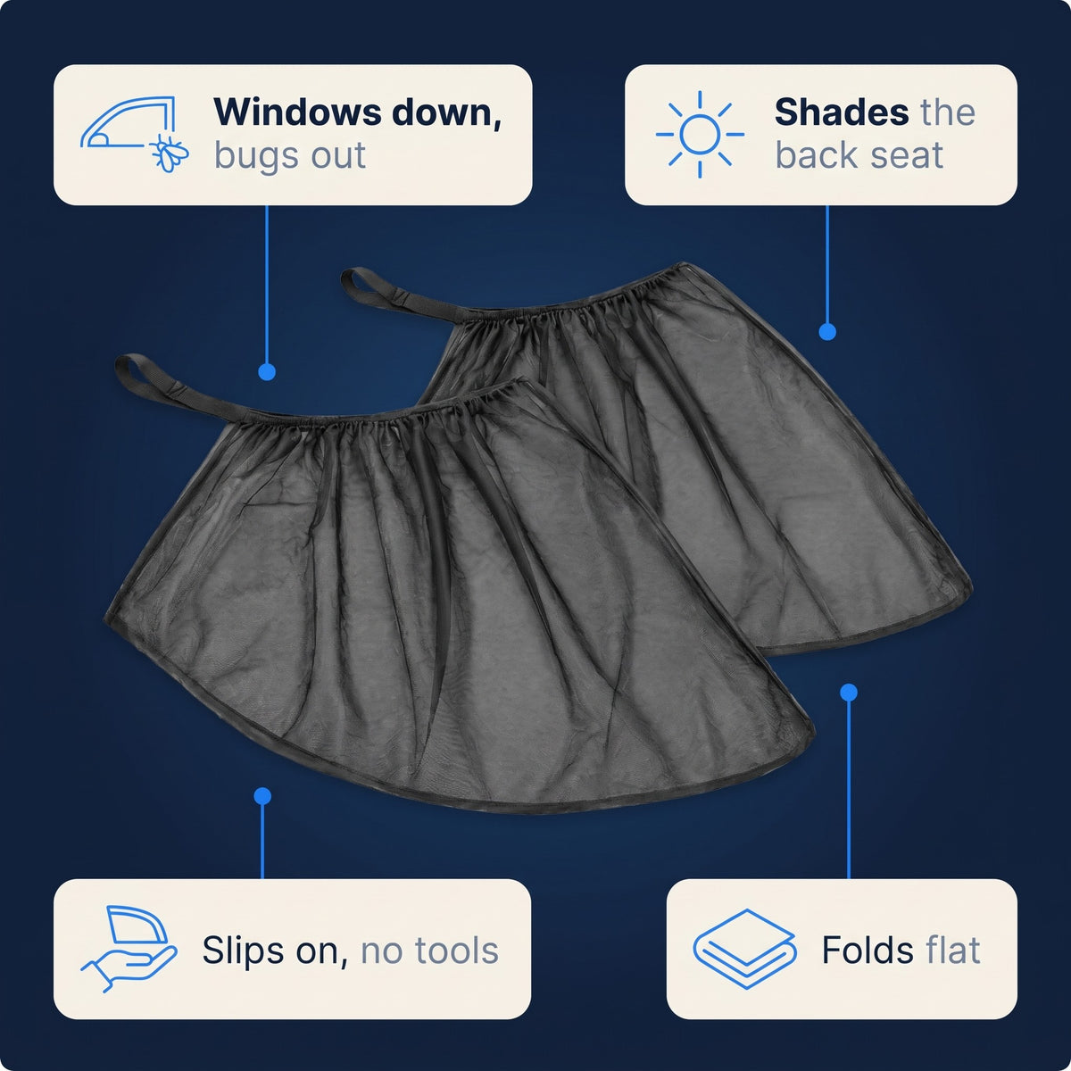 Car Side-Window Sunshade with Mosquito Mesh, 2-Pack