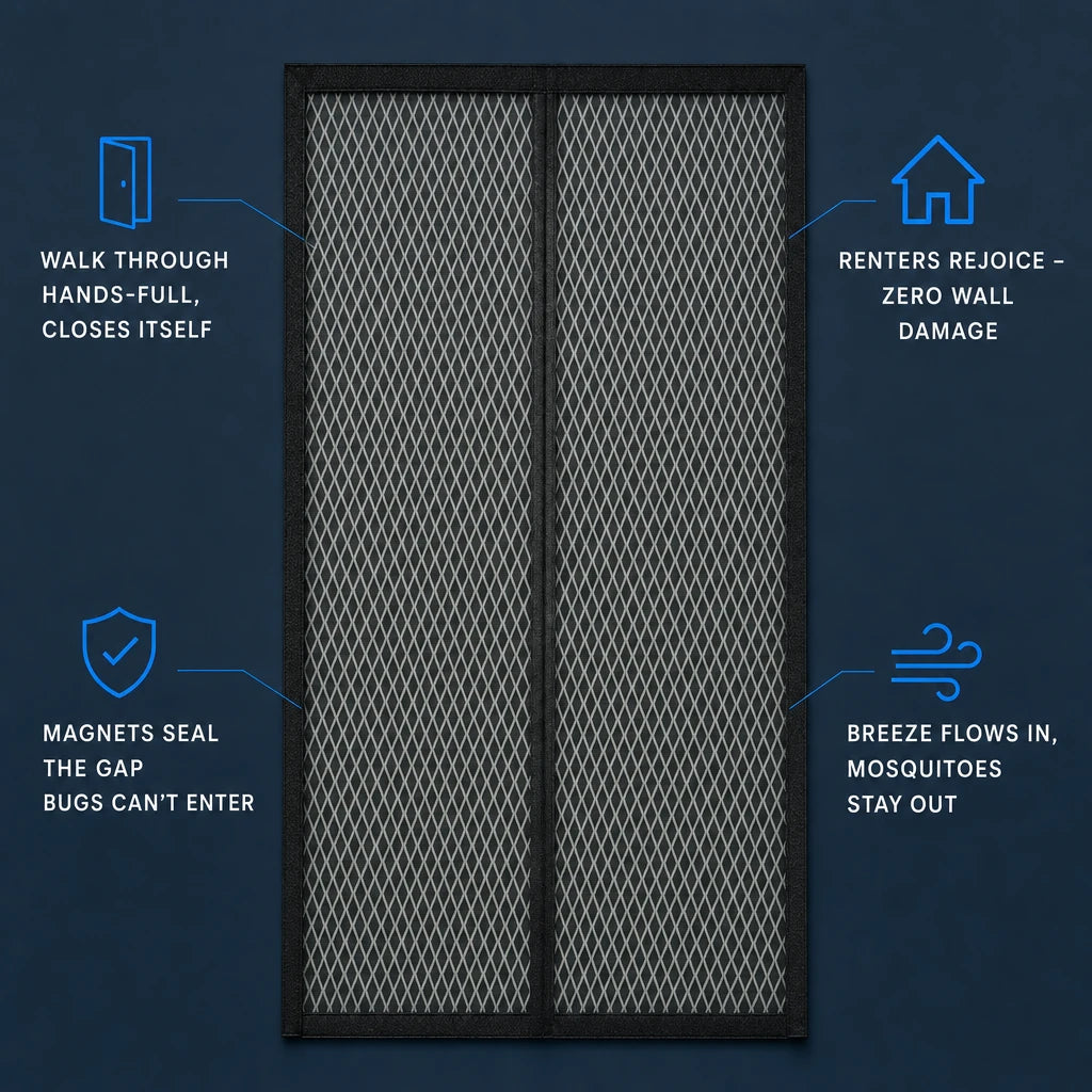 Diamond Mesh Magnetic Door Curtain – No Drilling