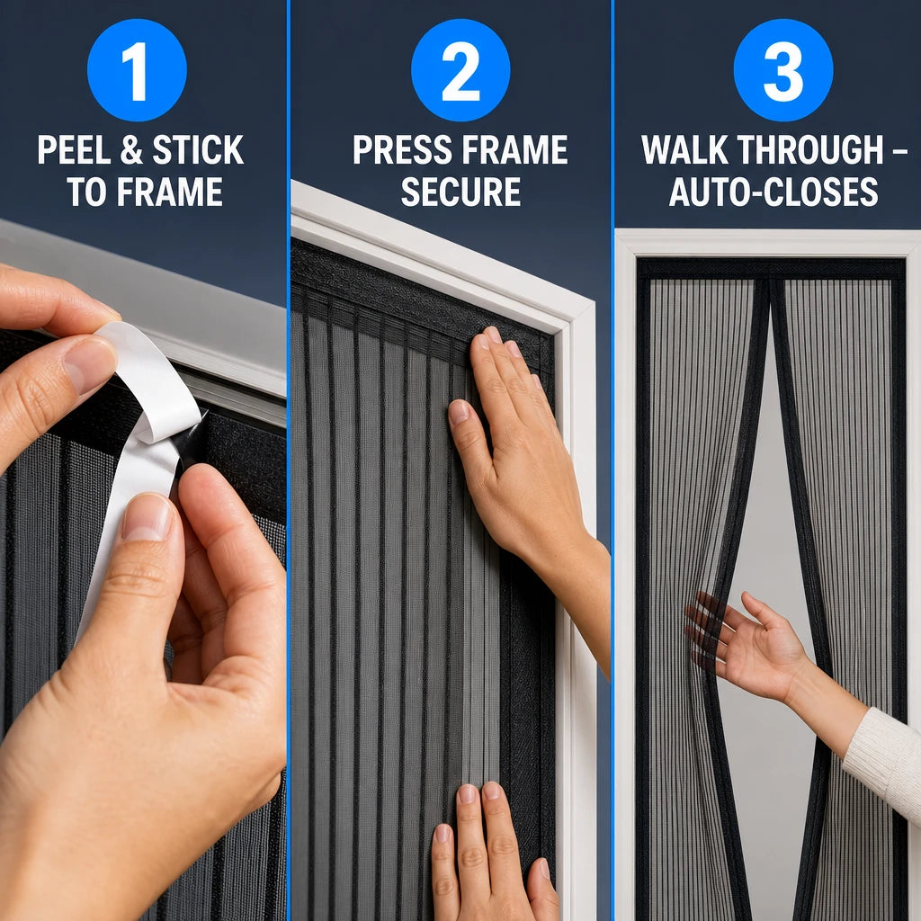 Diamond Mesh Magnetic Door Curtain – No Drilling