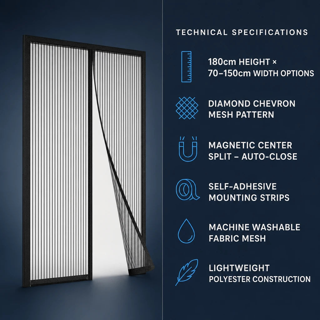 Diamond Mesh Magnetic Door Curtain – No Drilling