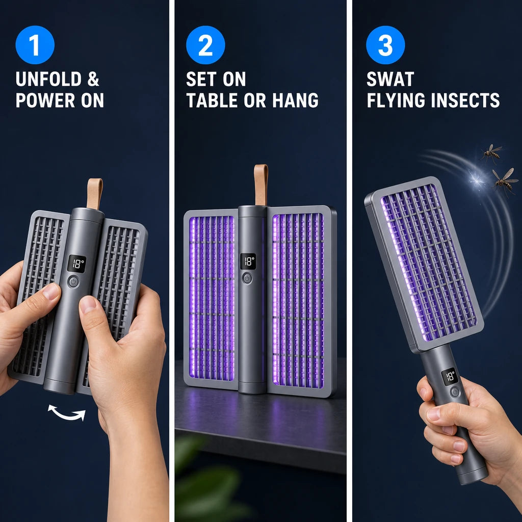 Foldable Electric Mosquito Swatter & Zapper Lamp