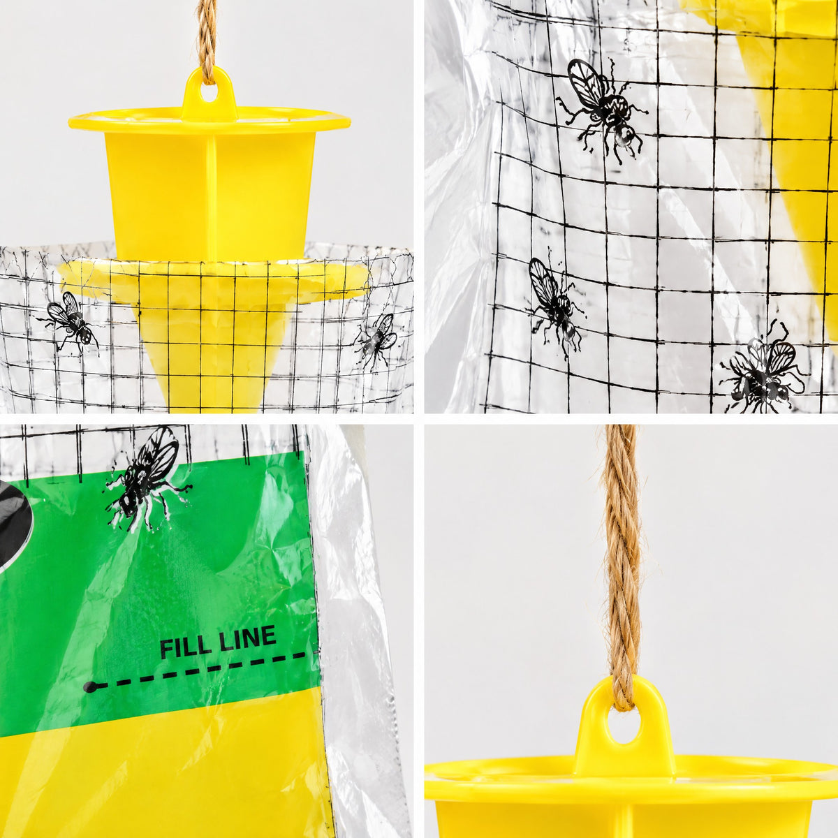 Hanging Fly Trap Bag with Bait - close-up details