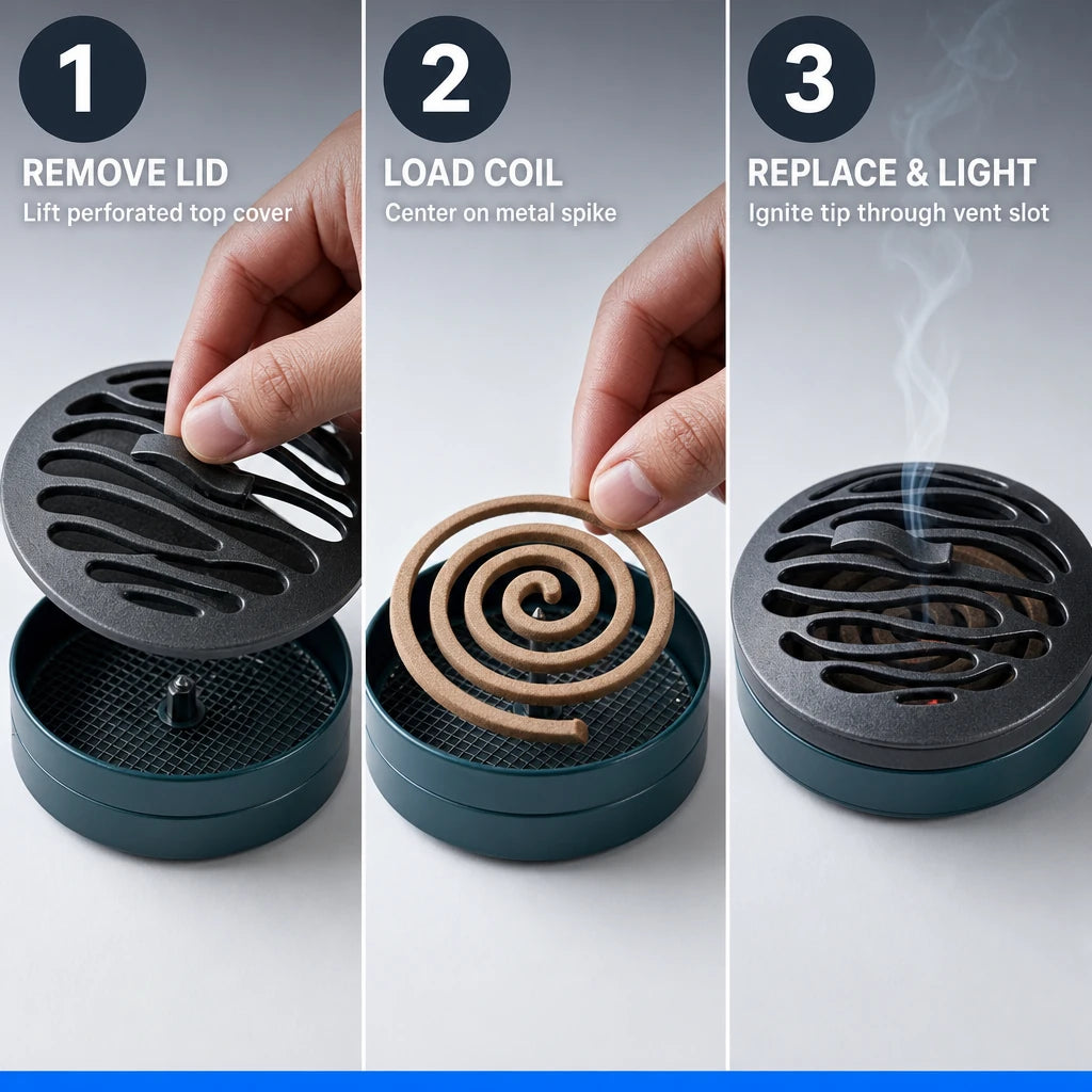 Retro Round Mosquito Coil Burner with Lid