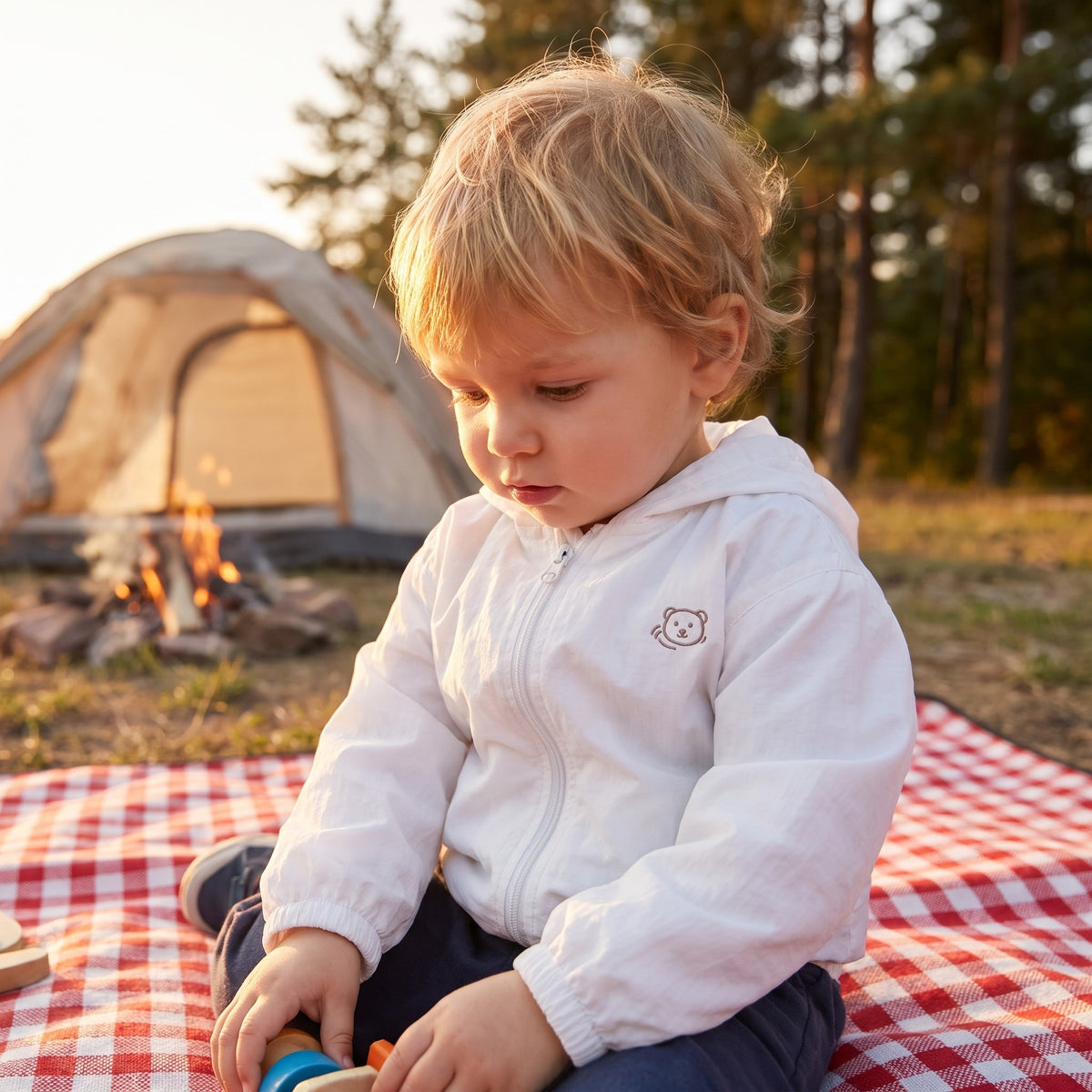 Kids' Breathable Sun and Bug Jacket - in use