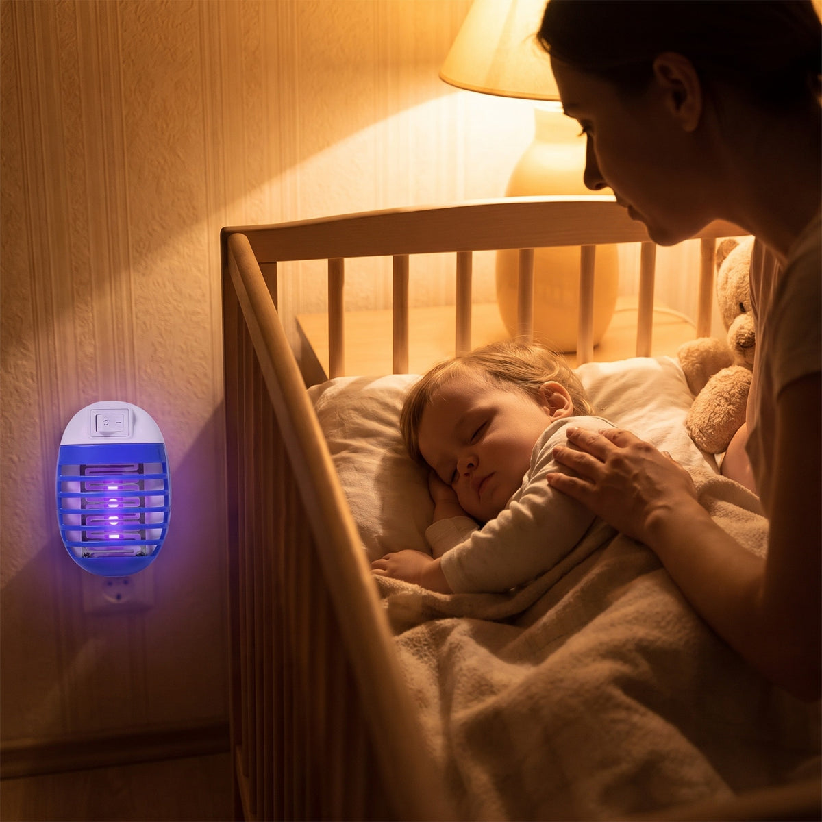 Mosquito zapper night light in a nursery at night