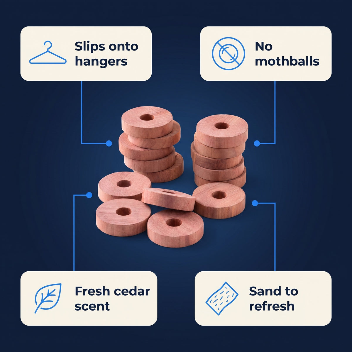 Natural Cedar Rings for Moths, 30-Pack