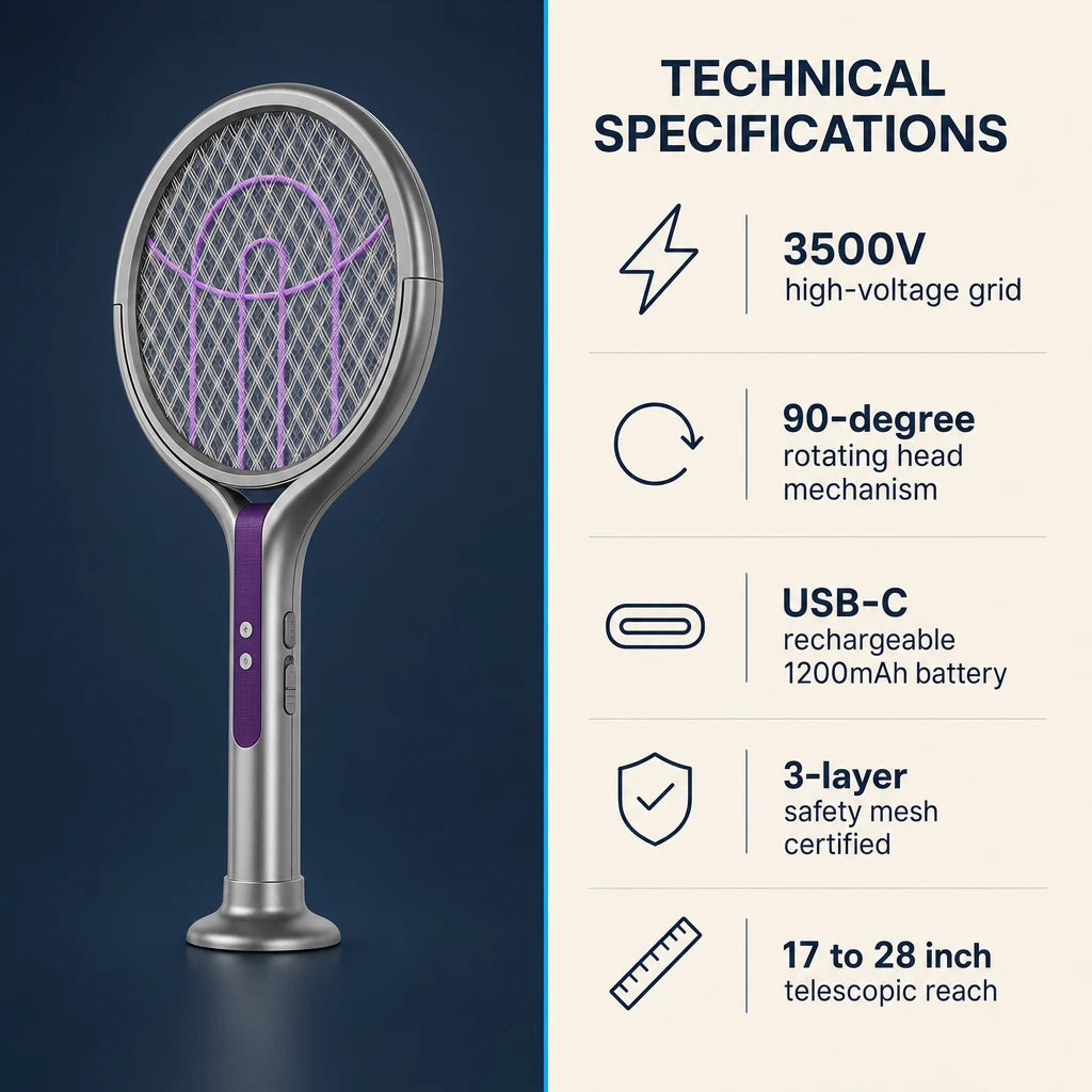 Rotating Head Bug Zapper Racket