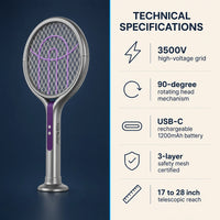 Rotating Head Bug Zapper Racket