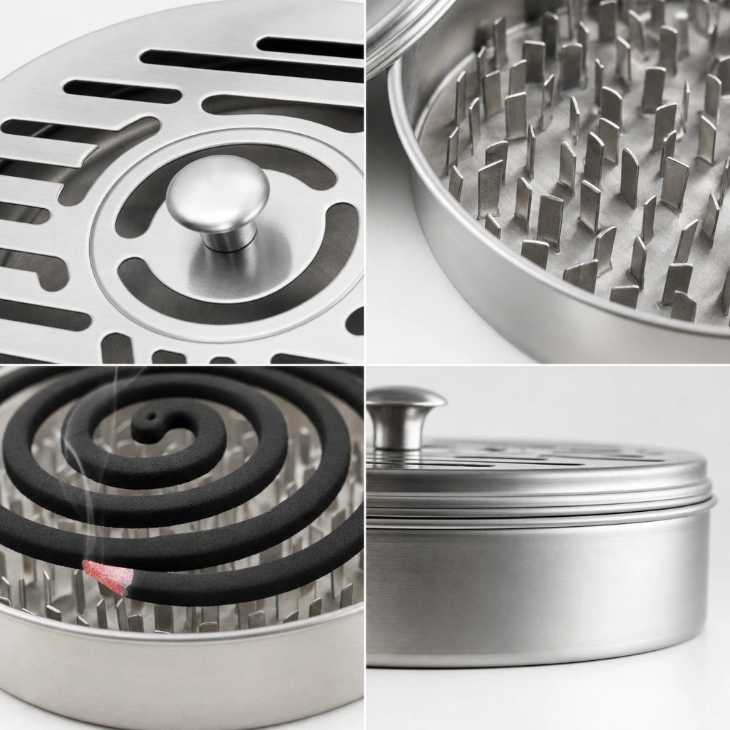 Block 2 — Stainless Steel Mosquito Coil Holder with Cover