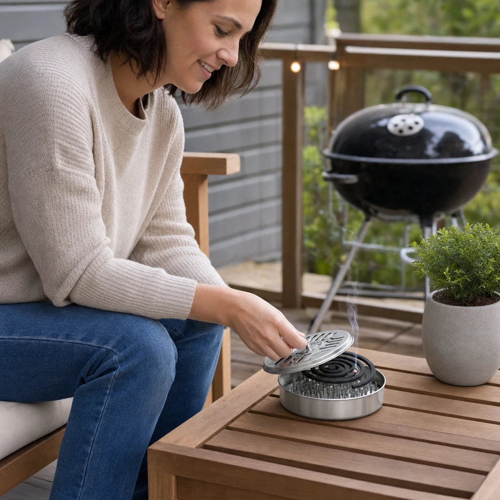 Block 3 — Stainless Steel Mosquito Coil Holder with Cover