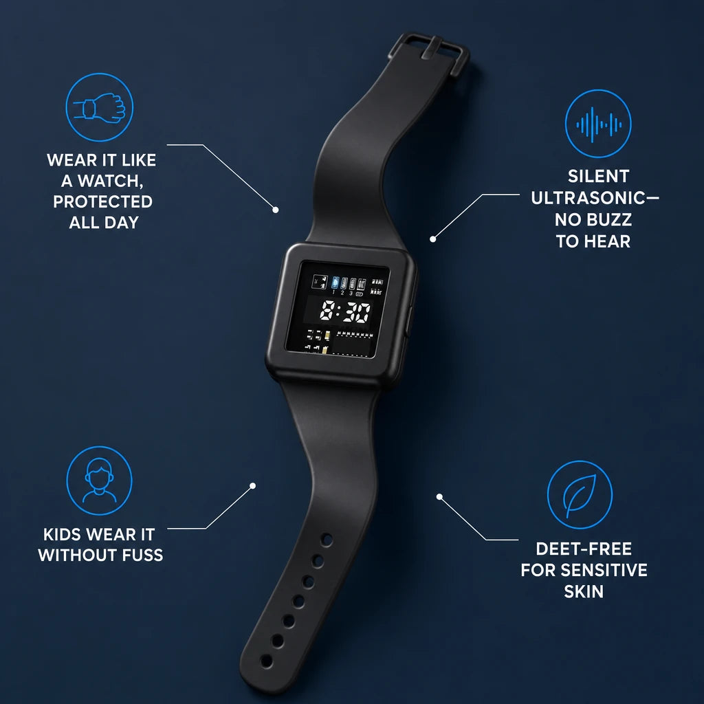 Ultrasonic Mosquito Repellent Wristband with Time Display