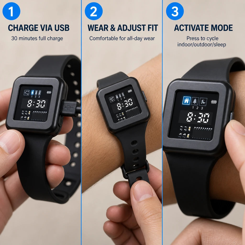 Ultrasonic Mosquito Repellent Wristband with Time Display